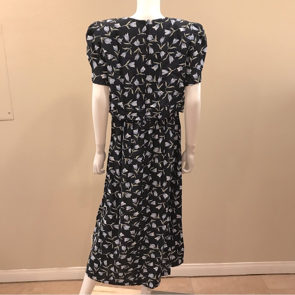 Vintage 90s Worthington Floral Dress NEW Size 14 Navy Blue Tulips Short Sleeve - Picture 3 of 15